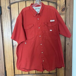 Columbia PFG Shirt Mens XL Red Short Sleeve Vented Fishing Button Up FM7130